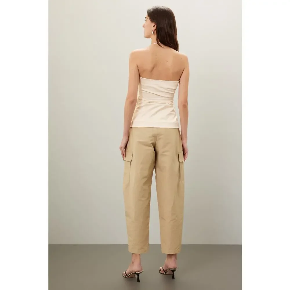 A.L.C. Charlotte Sateen Pleated Cream Sleeveless Halter Tank Top Size 8